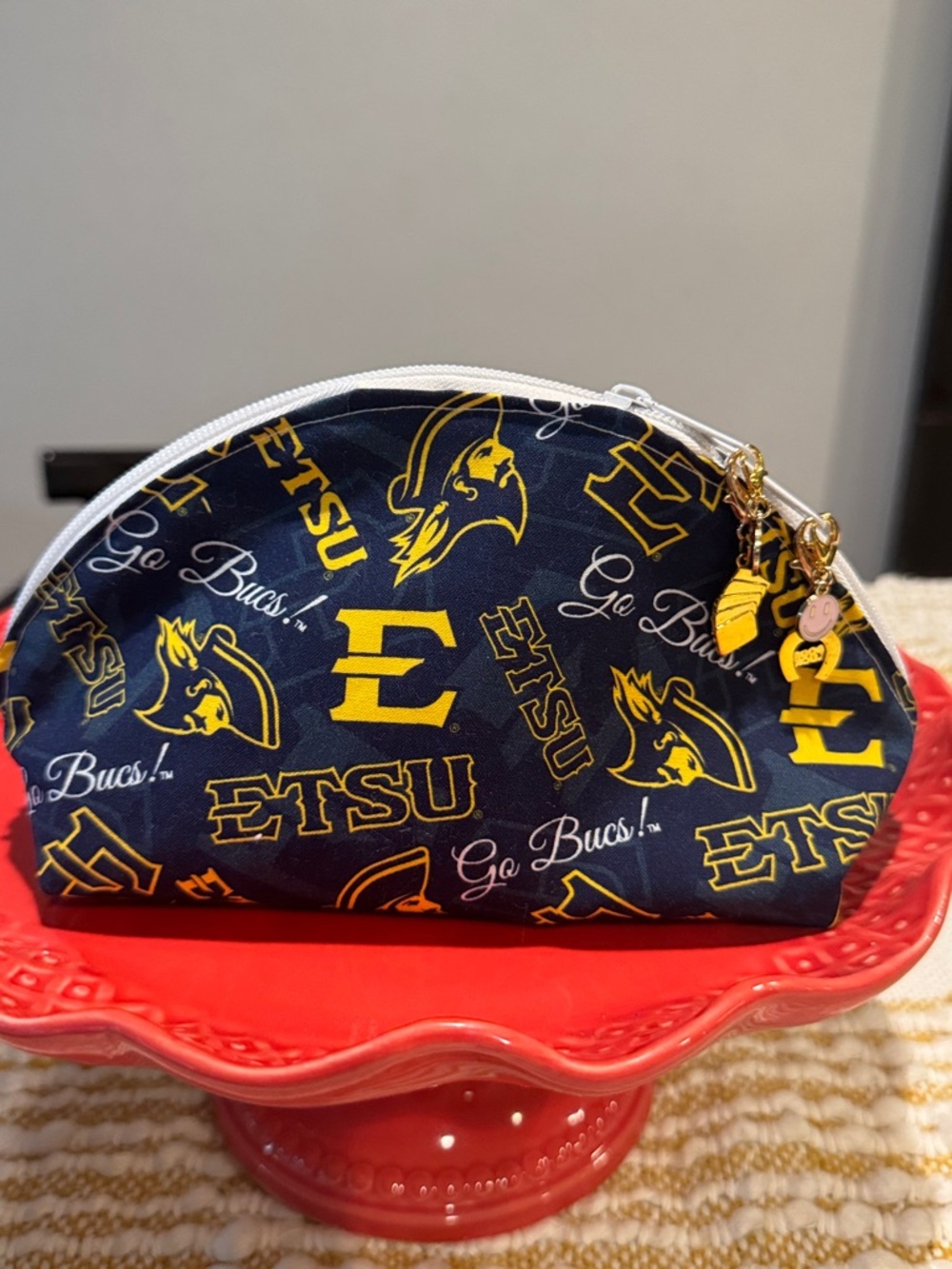 ETSU Navy and Gold Cosmetic Pouch with White Zipper